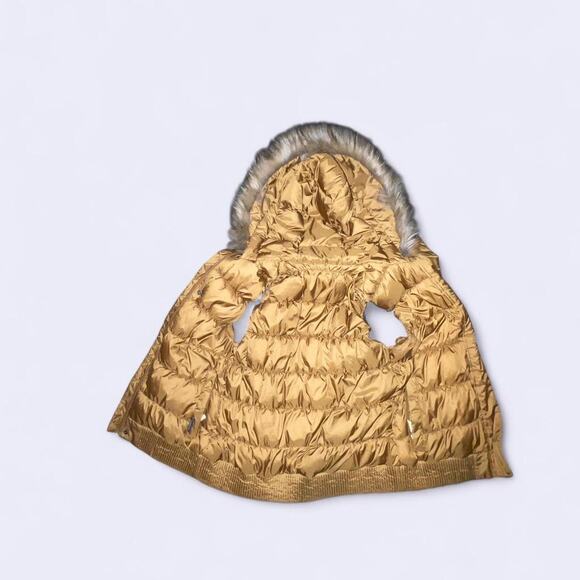 Merrell puffer vest gold with removable faux fur hood trim women's size small - Picture 6 of 8